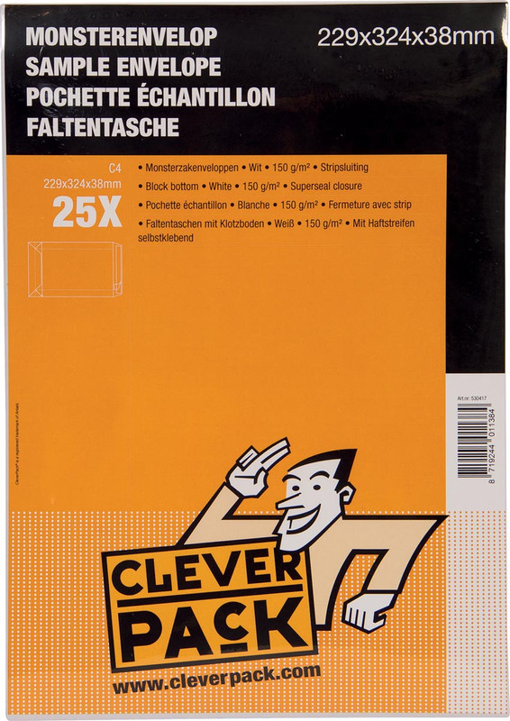 Monsterenvelop Cleverpack 229x324x38mm met strip wit (25)