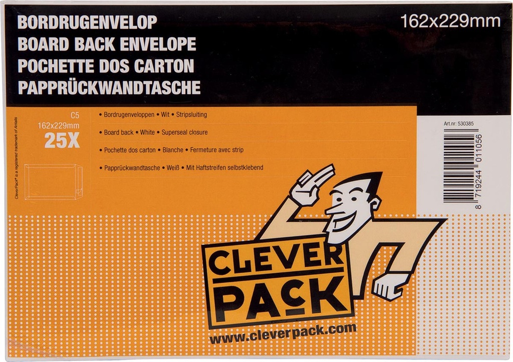 Bordrugenvelop Cleverpack 162x229mm met strip wit (25)