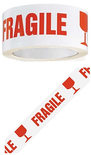 Tape PP 48mm x 100m wit met tekst breekbaar - fragile