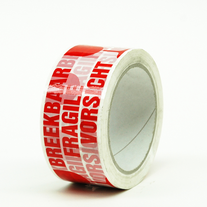 Kleefband PP 50mm x 66m breekbaar wit/rood