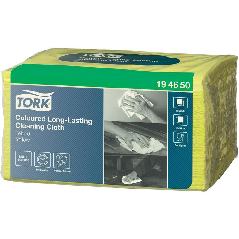 Reinigingsdoek Tork Coloured Long-Lasting Cloth W8 1-laags 40vel geel (8)