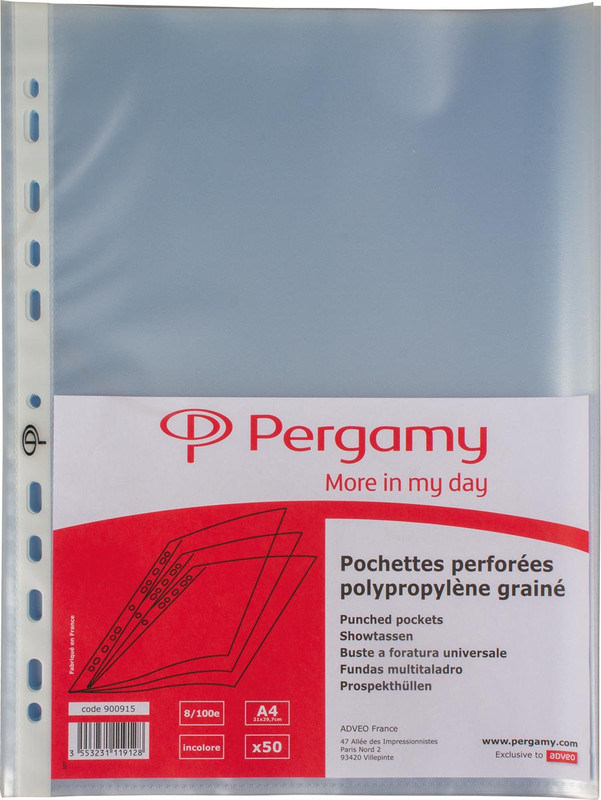 Showtas Pergamy PP A4 80 micron 11-gaats gekorreld transparant (50)