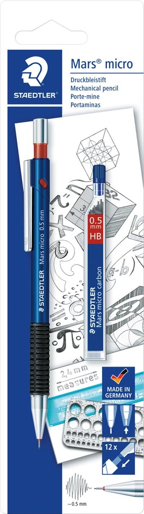 Vulpotlood Staedtler Mars Micro 0,5mm blauw + 12 minnen