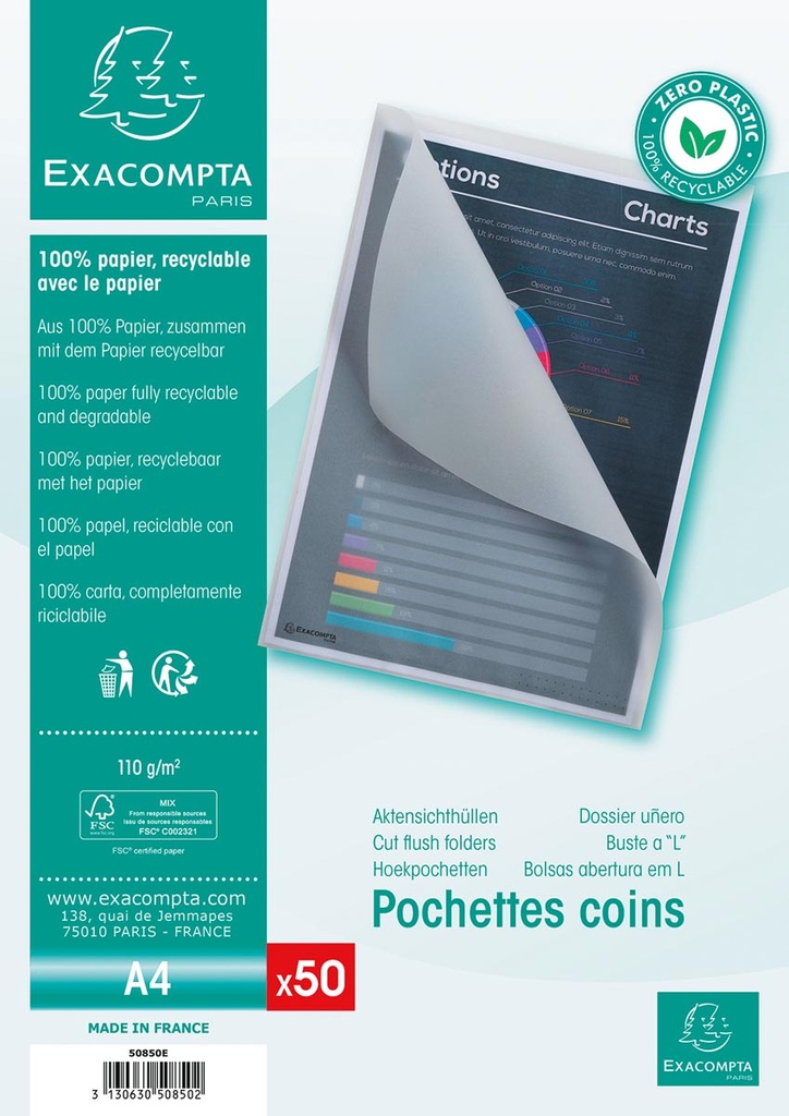 L-map Exacompta Cut-flush uit papier 110g/m² pak van 50 STUKS Transparant