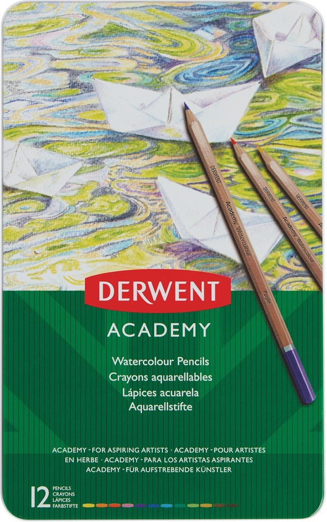 Aquarelpotlood Derwent Academy Blik 12 STUKS Assorti