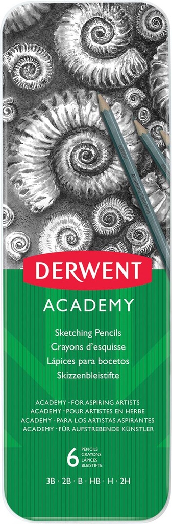 Grafietpotlood Derwent Academy Blik 6 STUKS - 3B 2B B HB H 2H