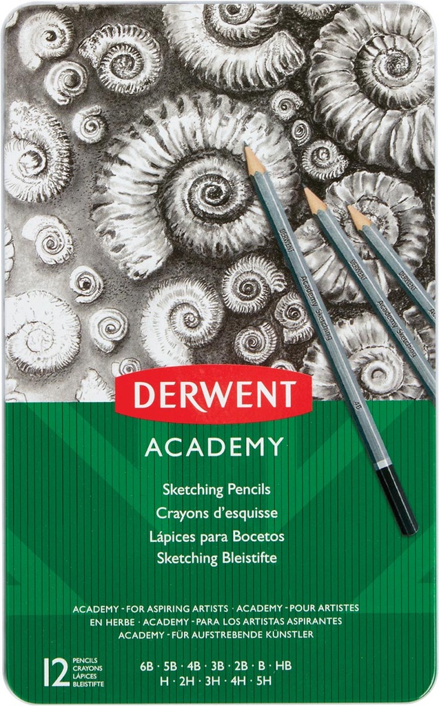 Grafietpotlood Derwent Academy Blik 12 STUKS - 6B 5B 4B 3B 2B B HB H 2H 3H 4H 5H