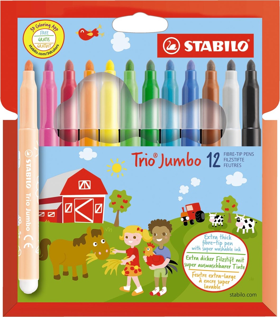 Viltstift Stabilo Trio Jumbo Etui 12 STUKS Assorti