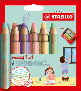 Kleurpotlood Stabilo Woody 3in1 Etui 6 STUKS Pastel