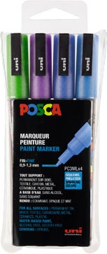 Paintmarker Posca PC-3M Set 4 STUKS Glitter Paars-Groen-Lichtblauw-Donkerblauw