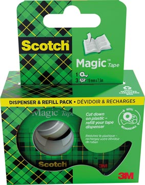 Plakband Magic Tape Scotch 19 mm x 7,5 m dispenser + 3 rolletjes