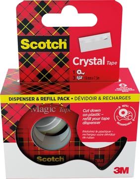 Plakband Crystal Tape Scotch 19 mm x 7,5 m dispenser + 3 rolletjes