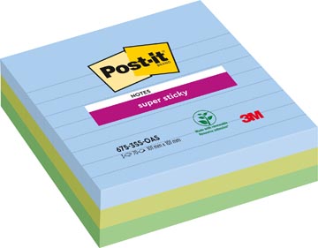 Memoblok Post-it Super Sticky Notes XL Oasis 101 x 101 mm 70 vel gelijnd assorti 3 blokken