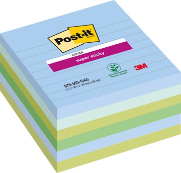 Memoblok Post-it Super Sticky Notes XL Oasis 101 x 101 mm 90 vel gelijnd assorti 6 blokken