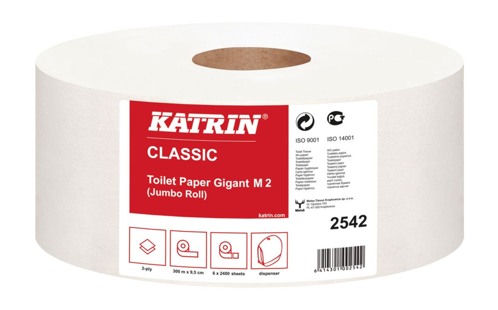 Toiletpapier Katrin Classic gigant L2 2-laags wit 1200 vel ft 8,8x25cm 300m (6)