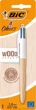 Balpen Bic 4 Colours Wood Style medium blister assorti