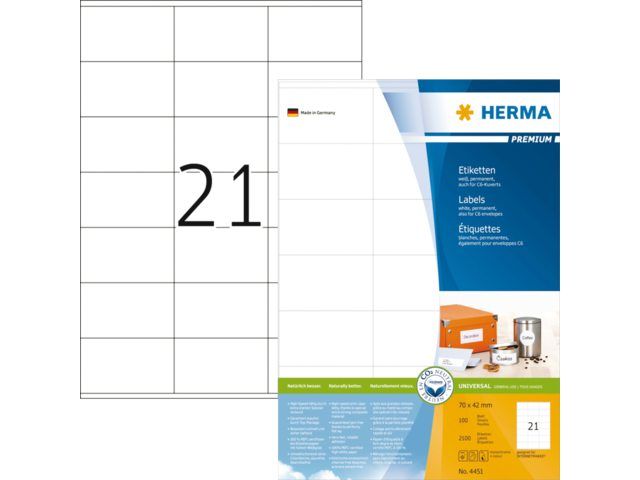 Herma Universal etiket, ft 70x42mm, wit (100)