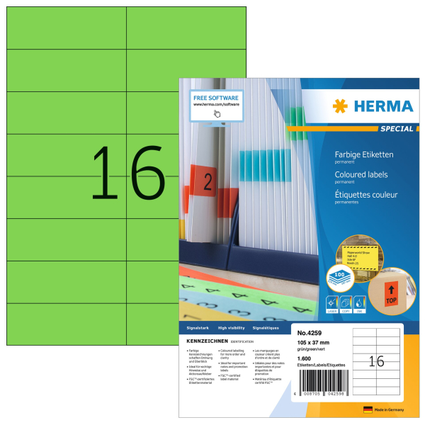 Etiket Herma 16 etik/bl ft.105x37mm groen (100)