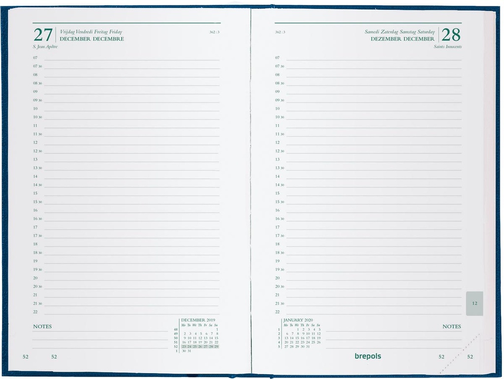 Agenda Brepols Ecoday Kazar 133x208mm viertalig blauw 2025 1 dag/pagina boekgebonden