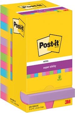 Memoblok Post-It Super Sticky Notes 76x76mm 90vel assorti (12)