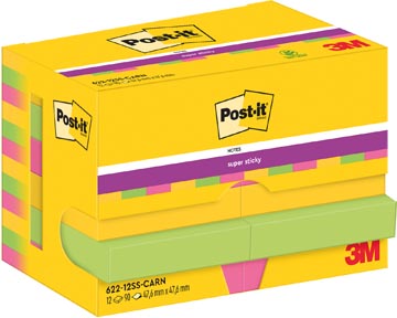 Memoblok Post-It Super Sticky Notes Carnival 47,6x47,6mm 90 vel assorti (12)