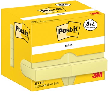 Memoblok Post-It Notes 38x51mm 100vel geel 8+4gratis (12)