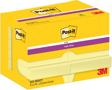 Memoblok Post-It Super Sticky Notes 47,6x47,6mm 90vel geel (12)