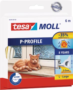 Tochtstrip Tesa Moll Classic P-profiel 6m zelfklevend wit