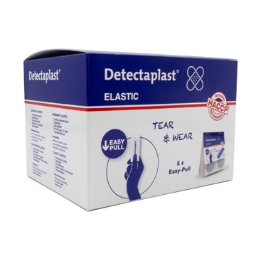 Pleister Detectaplast Tear & Wear Elastic Easy-Pull metaal detecteerbaar 25x72mm blauw (5x36)