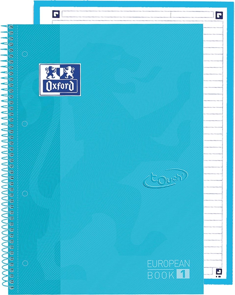 Spiraalschrift Oxford School Touch Europeanbook karton A4+ gelijnd 160blz pastel blauw