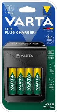 Batterijlader Varta LCD Plug Charger+ inclusief 4 x AA batterij