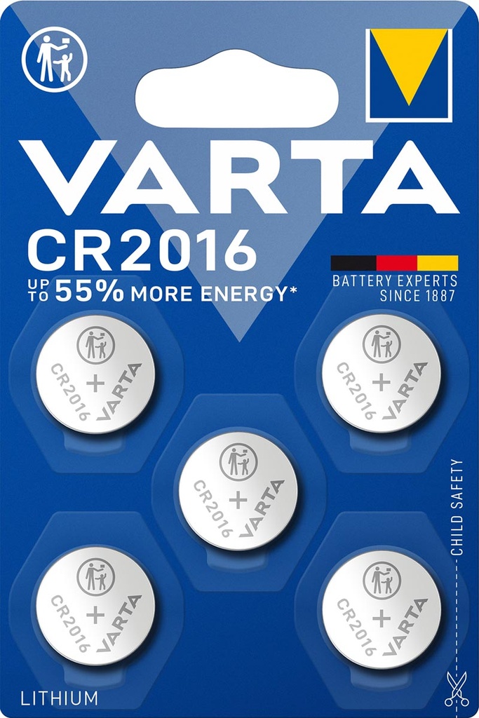 Knoopcelbatterij Varta Lithium CR2016 (5)