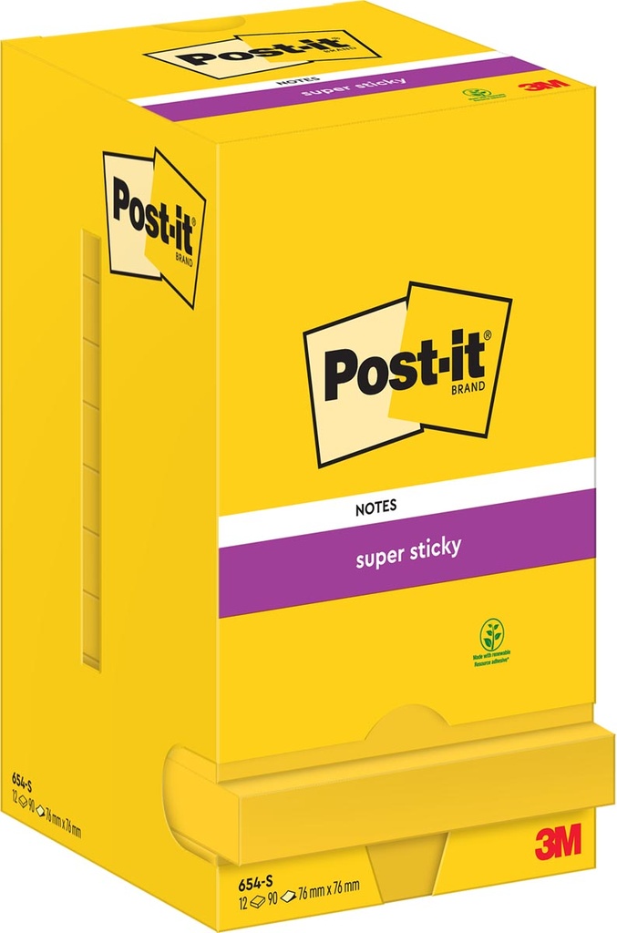 Memoblok Post-it Super Sticky notes 76x76mm 90vel neongeel (12)