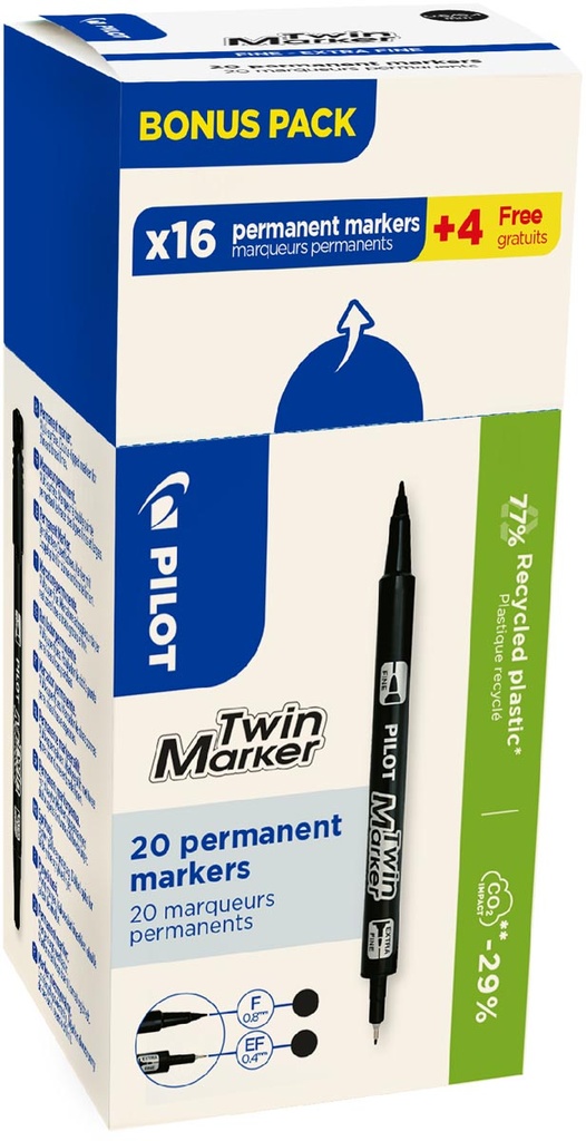 Permanente marker Pilot twin doos 16+4 zwart