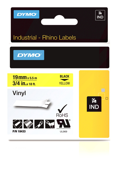 Dymo Rhino tape vinyl 19mmx5,5m zwart/geel (18433)