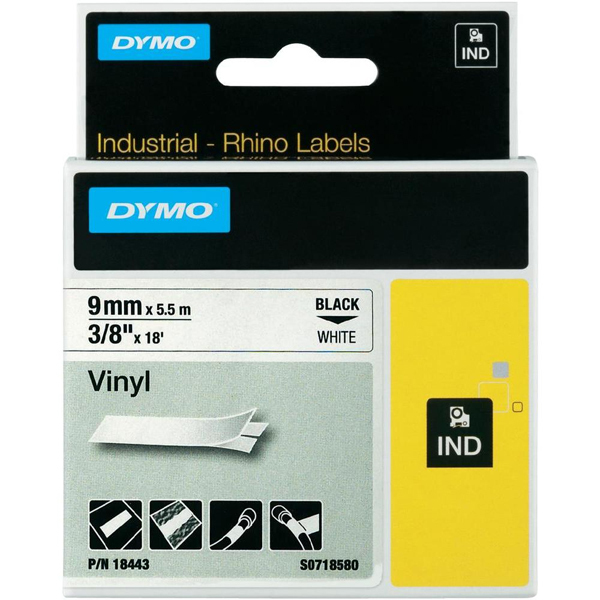 Dymo Rhino tape vinyl 9mmx5,5m zwart/wit (18443)