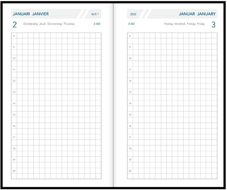 Zakagenda Aurora Technica 10 Seta 105x165mm viertalig assorti 2025 1 dag/pagina