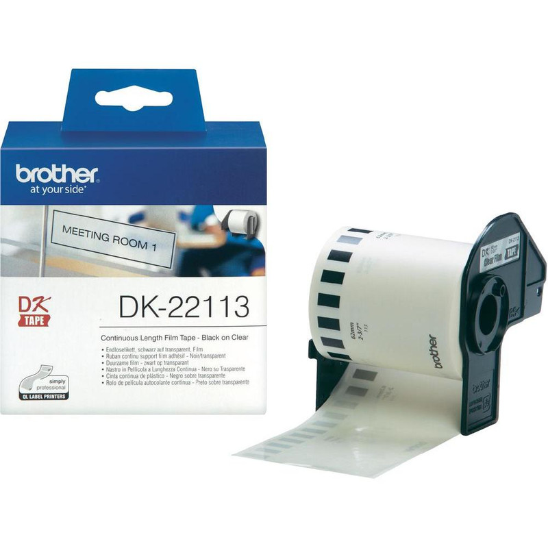 Label Brother DK-22113 62mmx15,24m film zwart op transparant