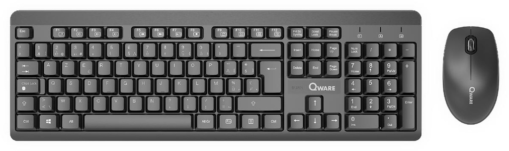 Deskset draadloos Qware Nottingham toetsenbord en muis AZERTY zwart