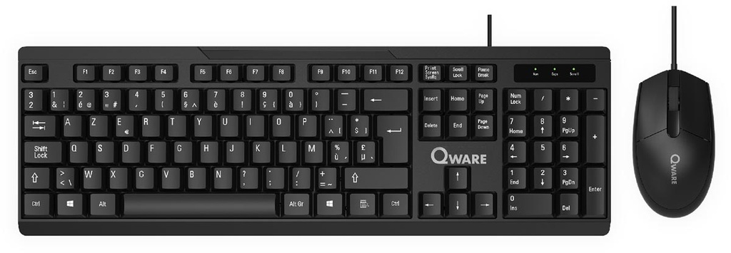 Deskset met draad Qware Hamilton toetsenbord en muis AZERTY zwart