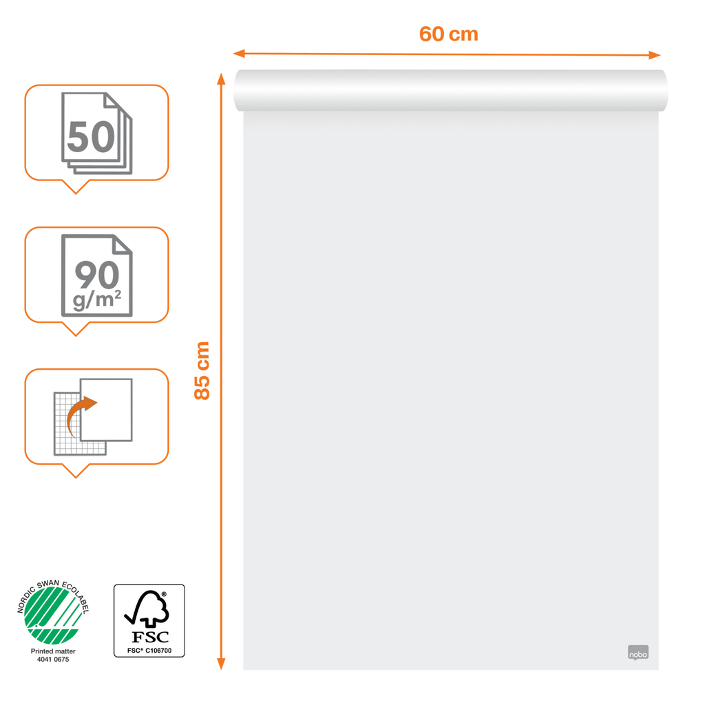 Papierblok voor flipchart Nobo premium 60x85cm geruit/blanco 90gr 50vel