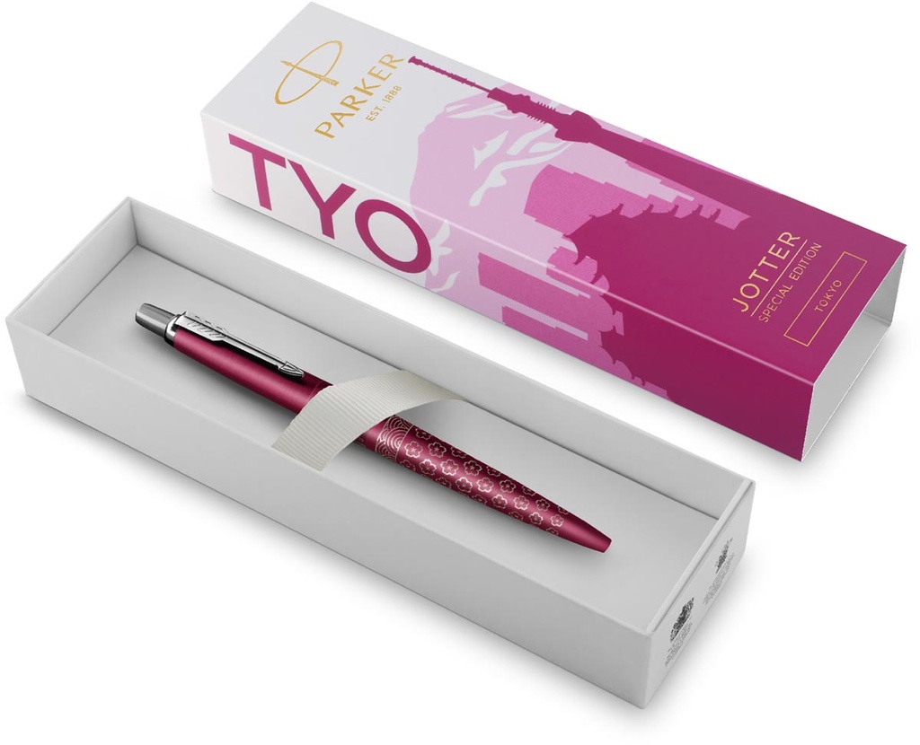 Balpen Parker Jotter special edition Tokyo blauwe inkt medium punt 1mm giftbox roze