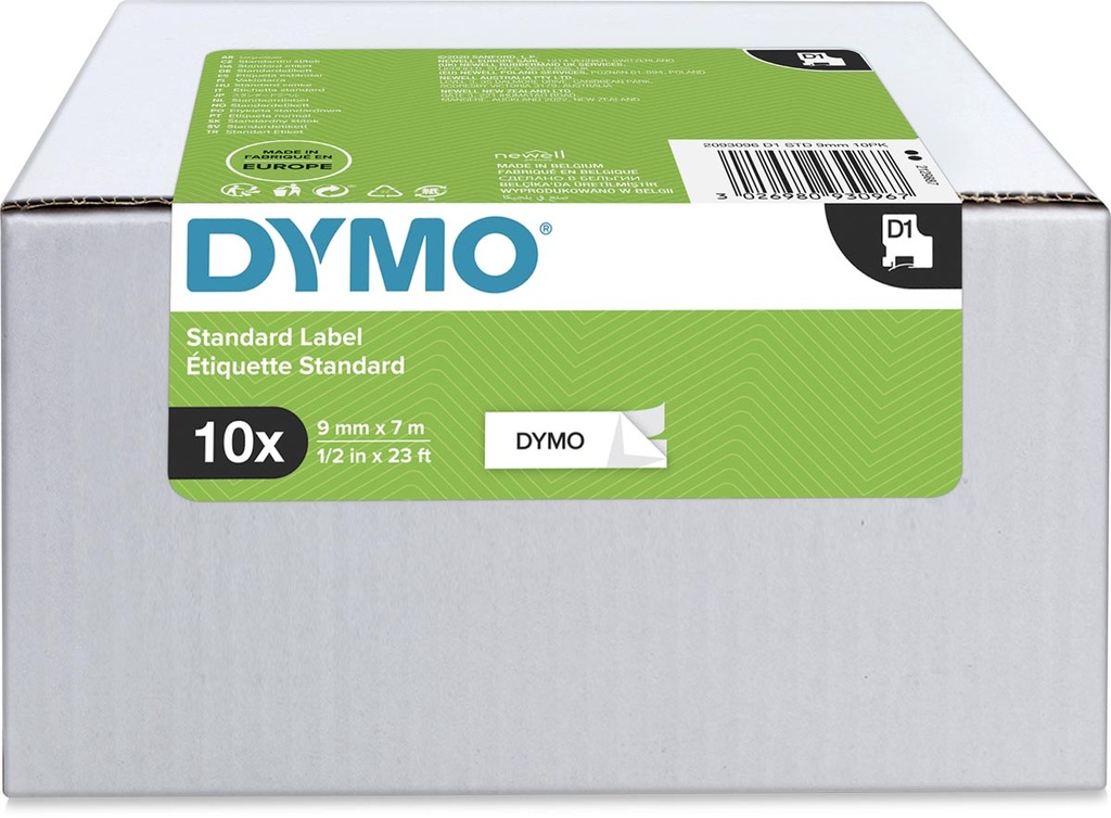 Dymo D1 tape 9mmx7m zwart/wit doos (10)