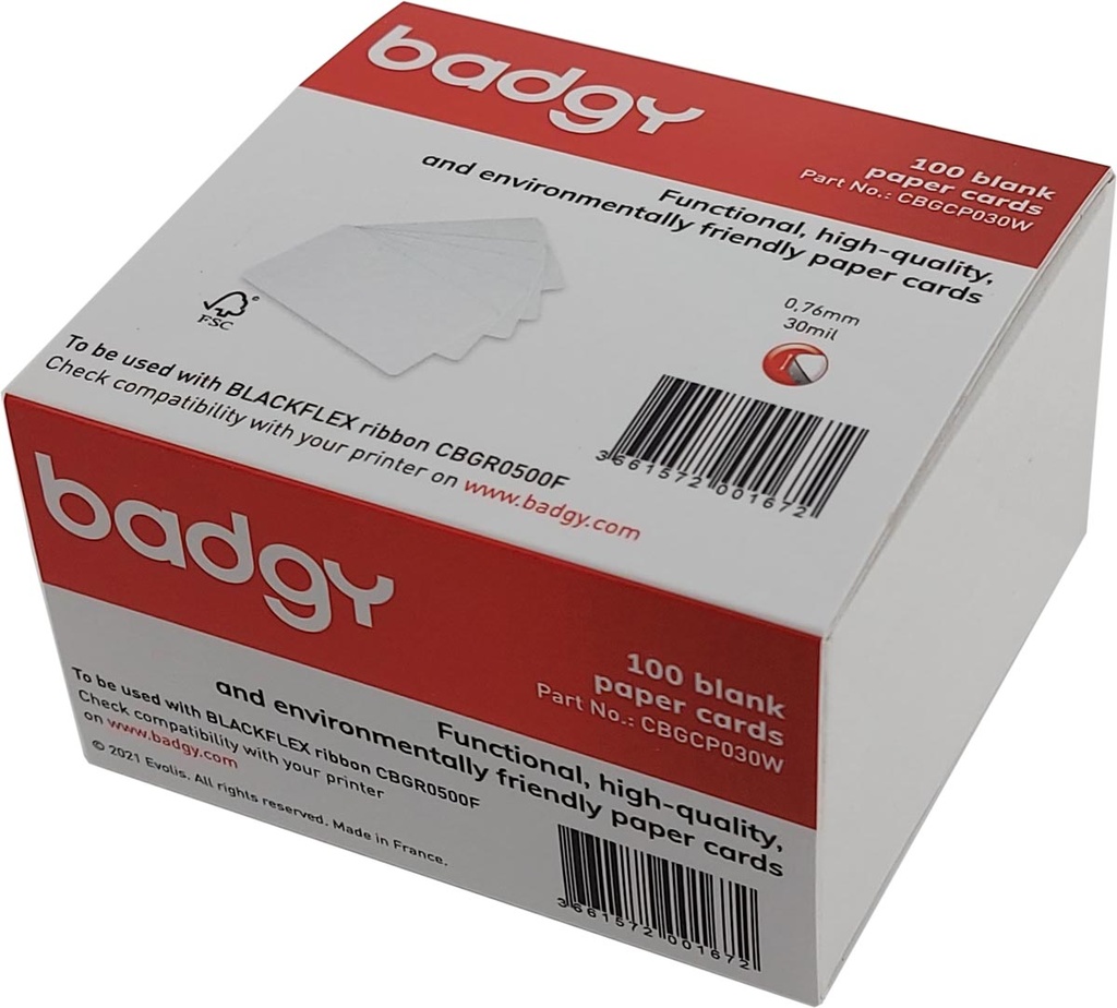 Blanco kaarten van papier Badgy dikte 0,76 mm voor Badgy100 of Badgy200 (100)