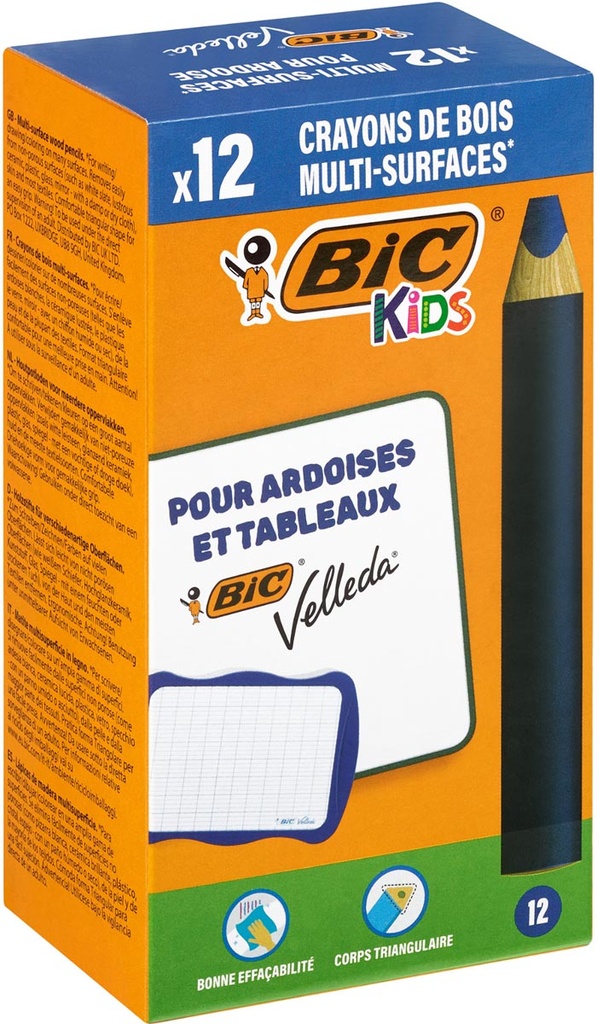 Potlood voor whiteboards Bic Kids Multisurface inclusief slijper blauw (12)