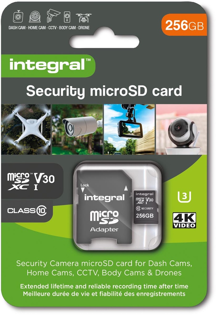 Geheugenkaart micro SDXC Integral Security Class 10 V30 256GB