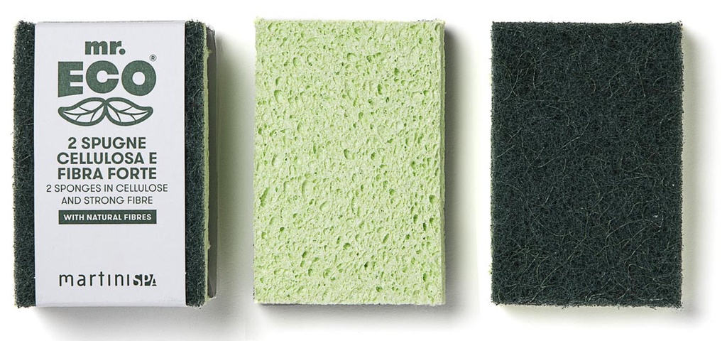 Schuurspons Mr. Eco plantaardige cellulose 9,8x6,8x2cm met stevige vezels groen (2)