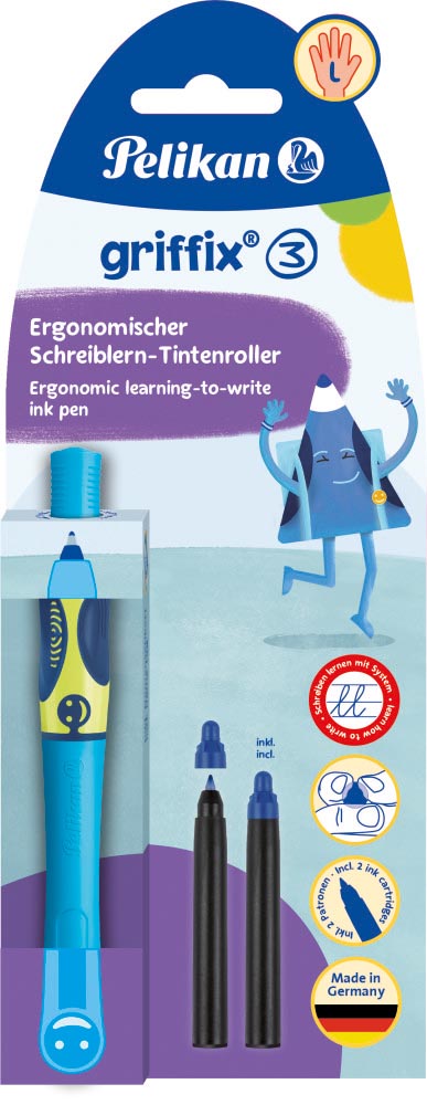 Roller Pelikan Griffix Blauwe inkt medium punt 1mm voor linkshandigen blauw-groen