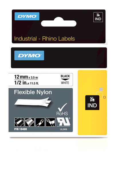 Dymo Rhino tape flex nylon 12mmx3,5m zwart/wit (18758-18488)