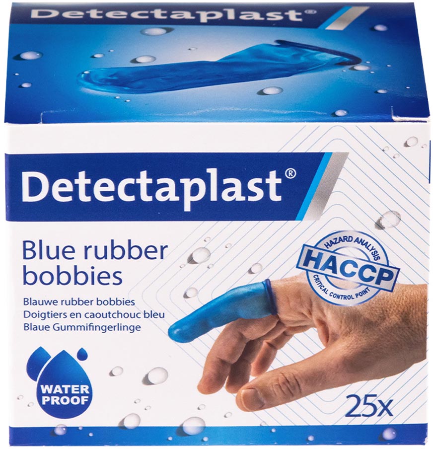 Vingerbobs Detectaplast rubber latexvrij blauw (25)